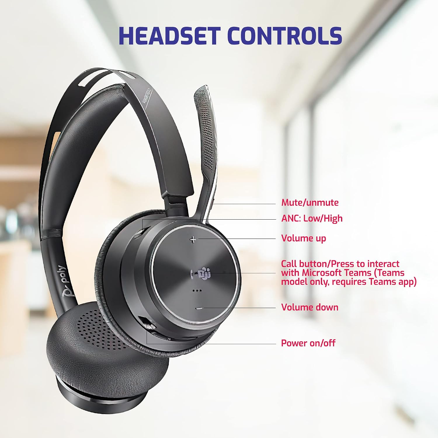 Poly Plantronics Voyager Focus 2 UC, Stereo Bluetooth Headset with Charging Stand, USB C, with USB C to USB A Adapter, Compatible with Teams, Zoom, Connects to Laptop,PC/Mac, Smartphone - GTW Cloth
