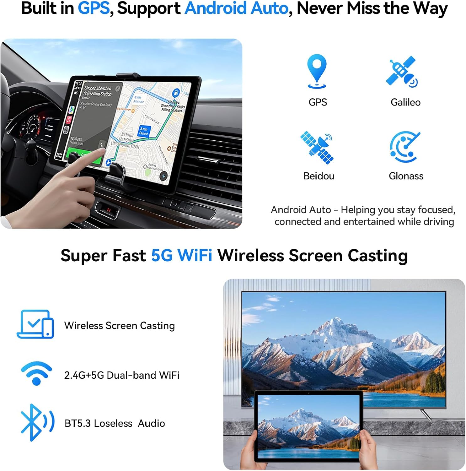 10 inch 2-in-1 Android 15 Tablet with Keyboard, Mouse, and Case, 4G LTE Cellular, 12GB RAM + 64GB ROM (2TB Expandable), MediaTek Octa-Core 2.0GHz, Gemini AI, IPS Display, 5G Wi-Fi, GPS, Bluetooth
