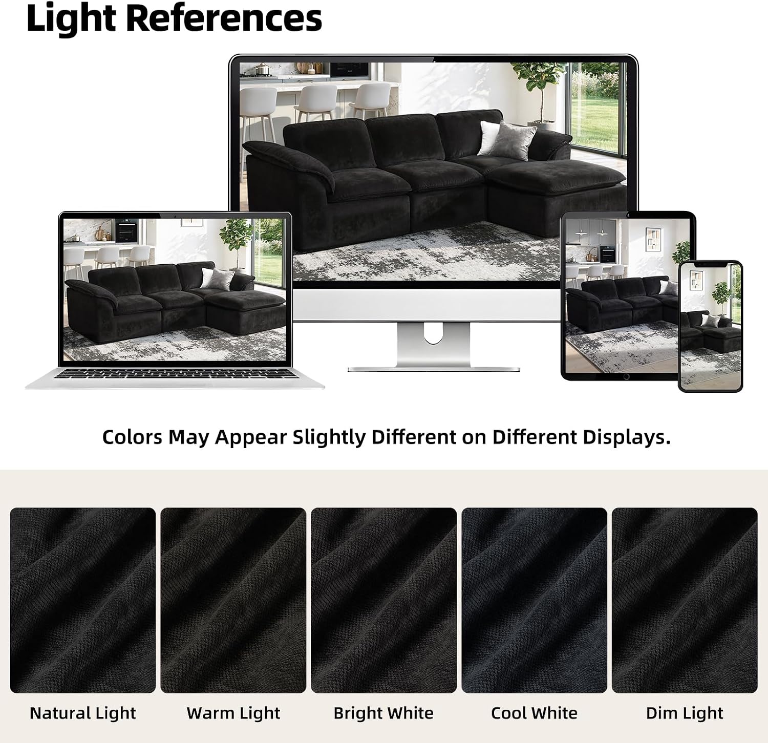 HALLYBEE 112' Cloud Couch Sectional with Padded Armrests & Moveable Ottoman Boneless Sectional Couches for Living Room Black Couch, No Assembly Required