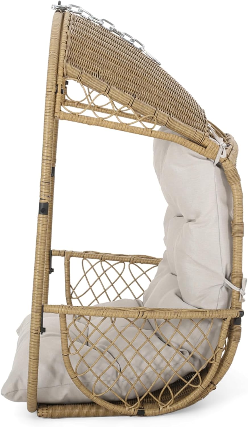 34.50' W Hanging Egg Chair Outdoor Indoor Double Papasan Comfy Wicker Balcony Patio Rocking Swing Cushions Light Brown (Brown+Beige + Fabric)