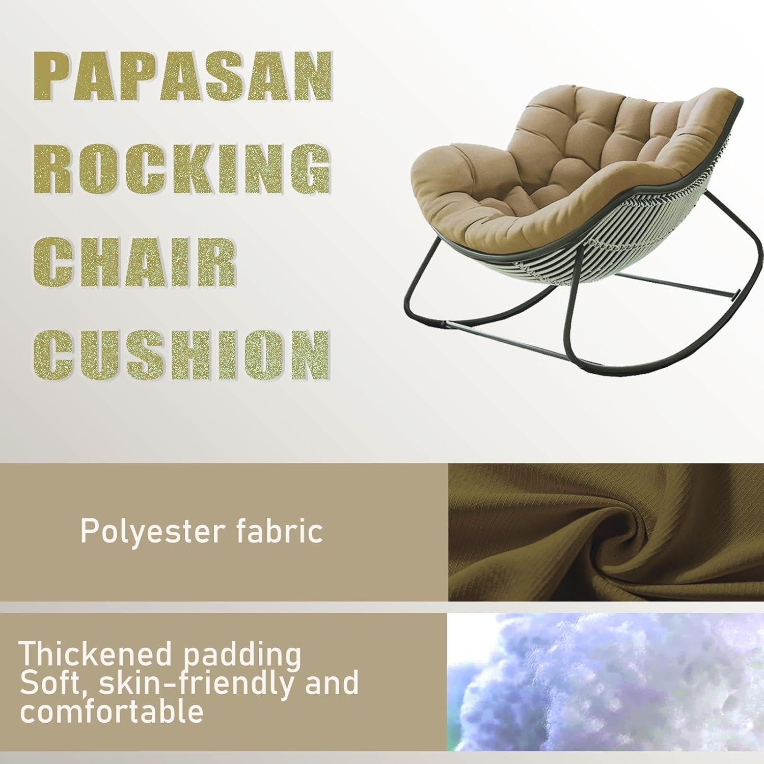 Outdoor Papasan Rocking Chair Cushion Replacement, Thicken Patio Wicker Egg Chair Cushion, Modern Royal Chair Cushion for Bedroom Living Room Porch Garden Lawn(Only Cushion)