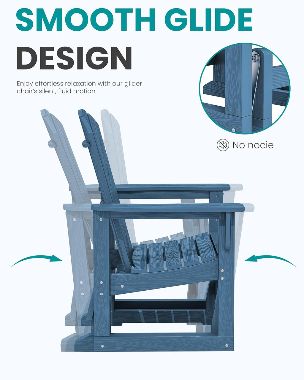 SERWALL Outdoor Glider Chair with Ottoman, HDPE Wood-Like Patio Glider Set All-Weather Porch Glider for Outside, Blue