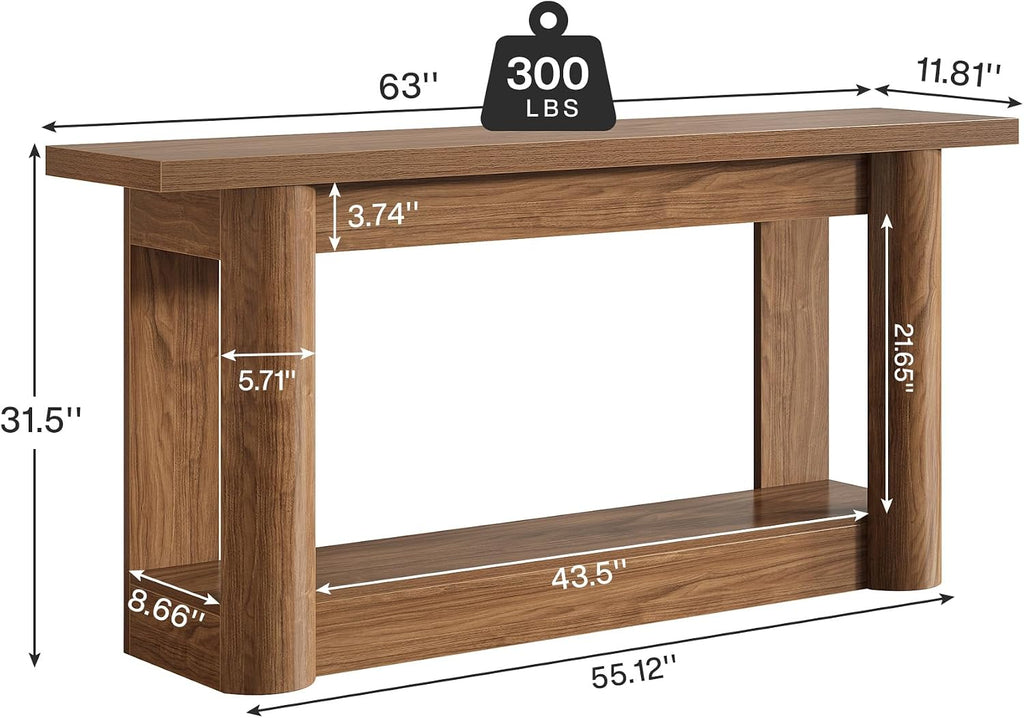 Tribesigns 63' Narrow Console Table, 2-Tier Storage Long Entryway Table, Sofa Foyer Furniture for Living Room, Entrance, Hallway, Rustic Brown