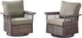 Outdoor Patio Rocking Swivel Chairs - 2PC Wicker Patio Furniture Rocker Chair Set,Rattan Glider Chair with Sturdy Frame,All-Weather PE Wicker and Cushions for Deck Porch Balcony(Brown/Grey)