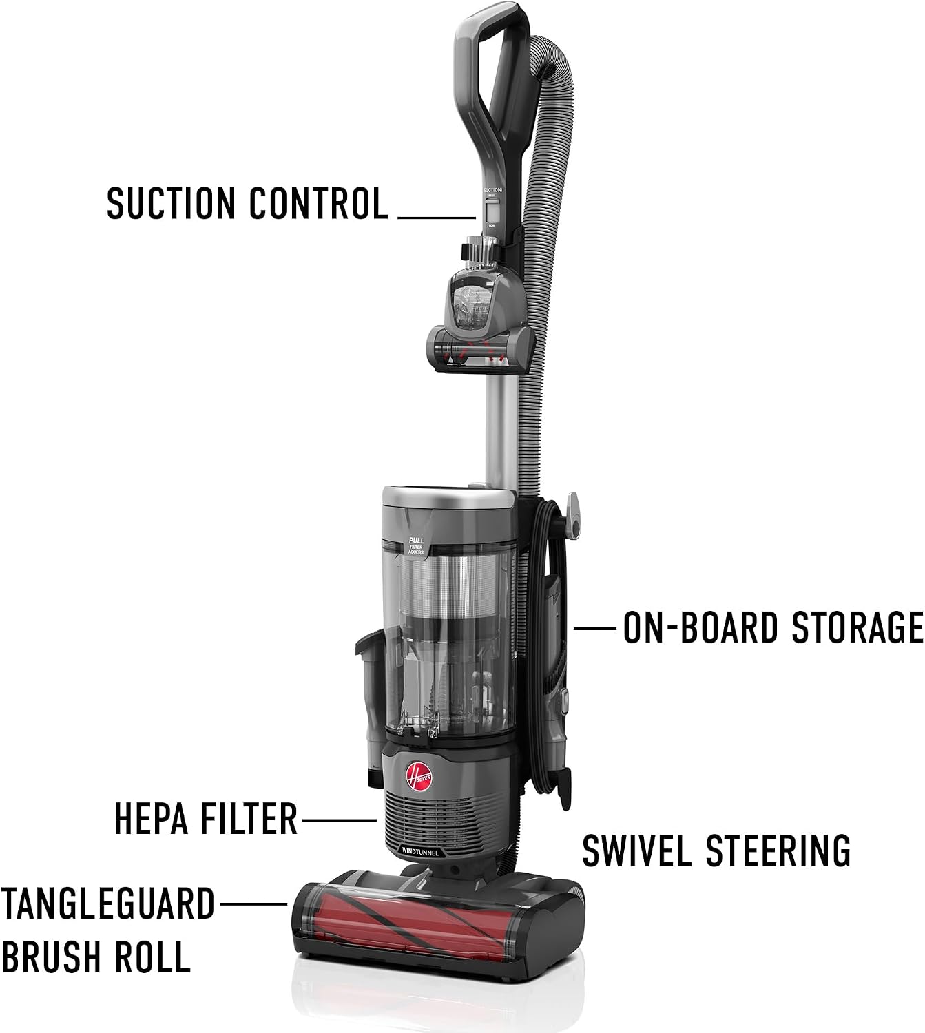 Hoover WindTunnel Swivel Pet Bagless Upright Vacuum Cleaner forhome use on Carpet and Hard Floors, Corded Upright Vacuum Cleaner for Pet Hair, Lightweight Design, Swivel Steering