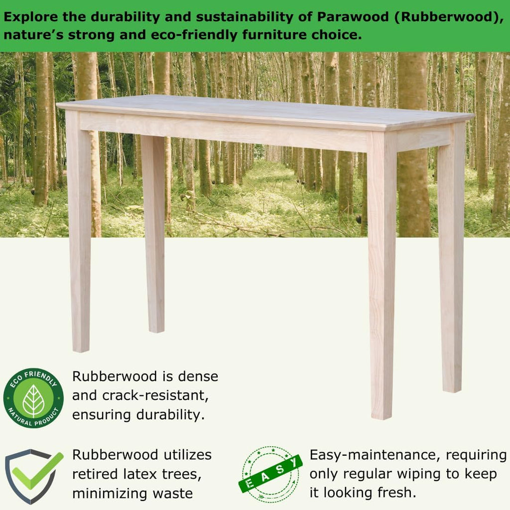 International Concepts Shaker Console Table, 48-Inch Long, Solid Parawood, Unfinished