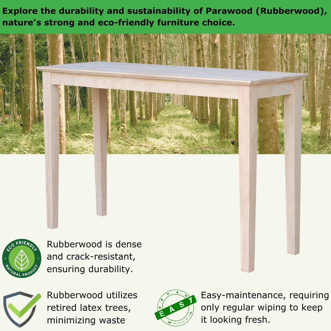 International Concepts Shaker Console Table, 48-Inch Long, Solid Parawood, Unfinished