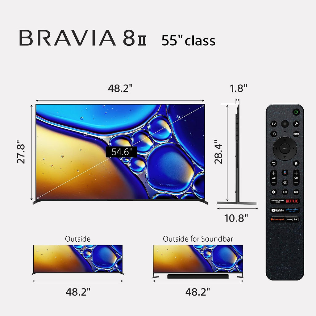 SONY K55XR80M2 55 Inch Bravia 8 QD-OLED 4K HDR Google TV with an Austere 7S-8KHD2-2.5M VII Series 2.5m Premium Braided 8K HDMI Cable (2025)
