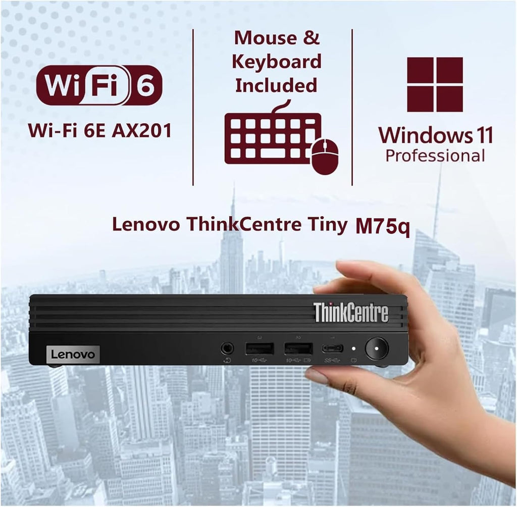 Lenovo ThinkCentre M75q Gen 5 Tiny Business Desktop (AMD Ryzen 5 8500GE (> Intel i7-12700T), 16GB DDR5, 512GB SSD, Radeon 740M Graphics) MFF, Mini PC, DisplayPort, HDMI, Ethernet, Wi-Fi 6E, Win 11 Pro