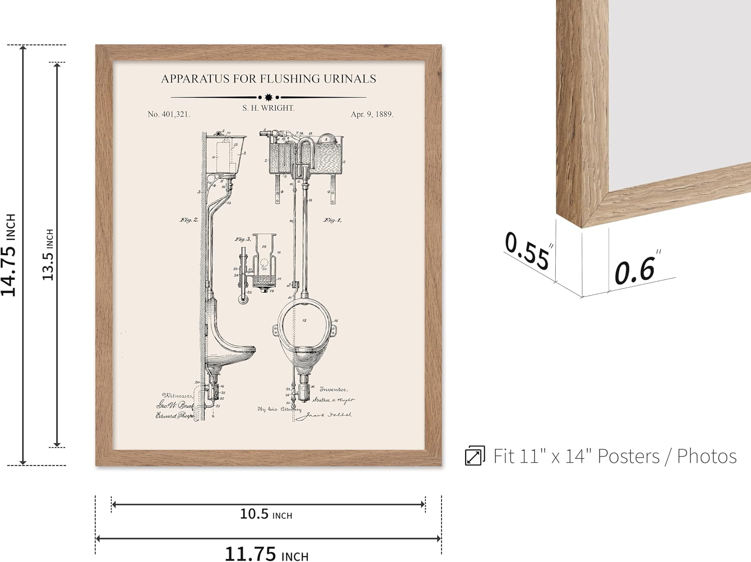 Poster Master 4-Piece Toilet Paper Rolls Blueprint Poster - Water Closet Patent Print - Toilet Art - Bathroom Art - Toilet Paper Art -Technical Drawing Art - Bathroom Decor, 11x14 Beige Framed