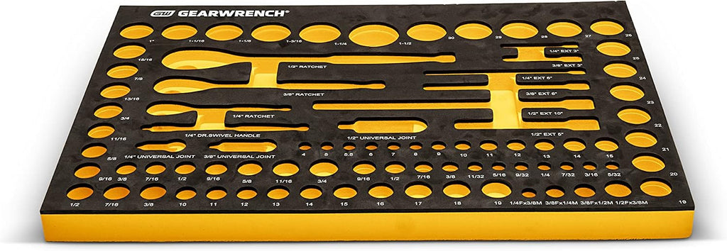 GEARWRENCH 83 Pc. 1/4, 3/8', 1/2' 90-Tooth SAE/Metric Mechanics Tool Set with EVA Foam Tray - 86529