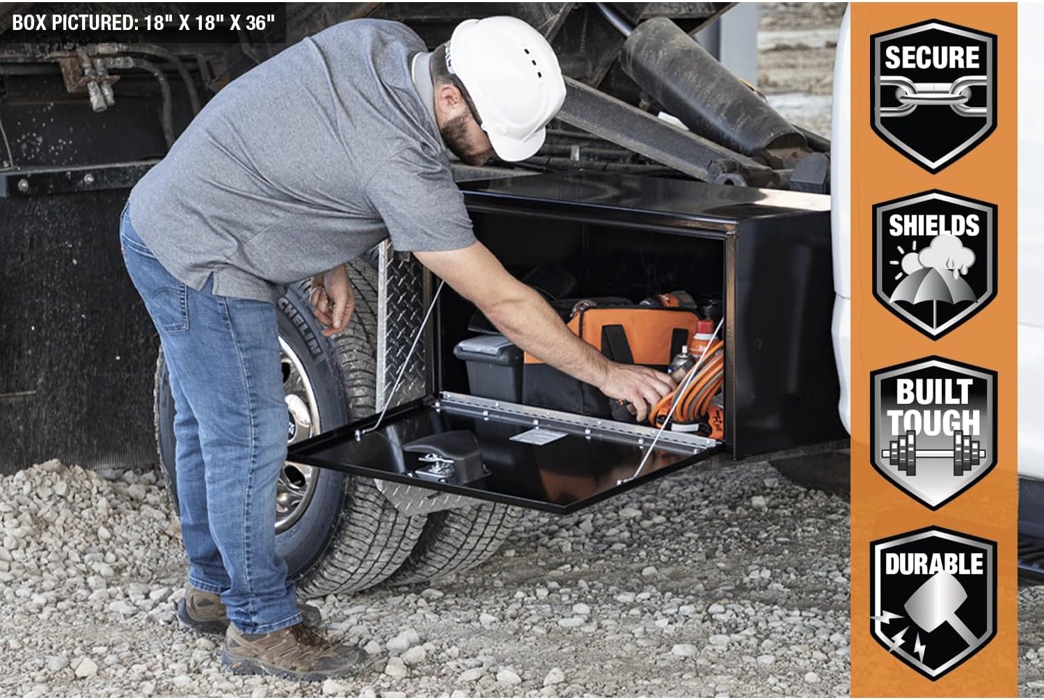 Buyers Products 1702300 Black Steel Underbody Truck Tool Box – 18 x 18 x 24 Inch - Truck Bed & Underbelly RV Storage Box, Locking T-Latch, Weather-Resistant, Heavy-Duty Flatbed Job Box, Made in USA