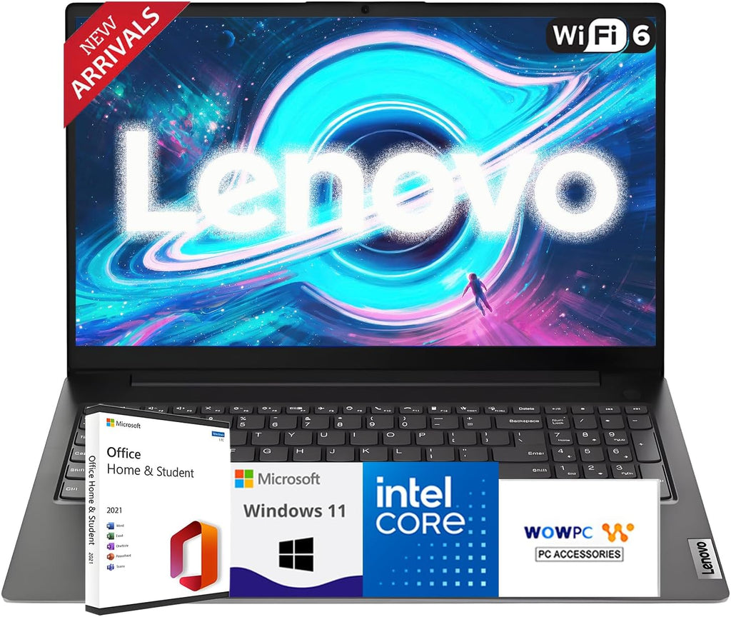 Lenovo New V15 Business Laptop 2025/2026 Edition, 15.6' FHD Display, Intel High-Performance CPU, 16GB RAM, 256GB SSD, Windows 11 with Microsoft Office, Ultra-Quiet Design, Long Battery Life, WOWPC
