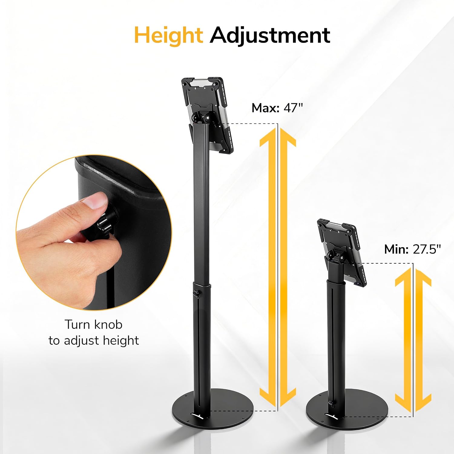 Mount-It! Anti-Theft Universal Tablet Floor Stand Kiosk, Locking Enclosure for iPad, Galaxy Tab & Surface Pro 9.7'–13.1', Height Adjustable 27.5'–47', Commercial Kiosk Stand, Black