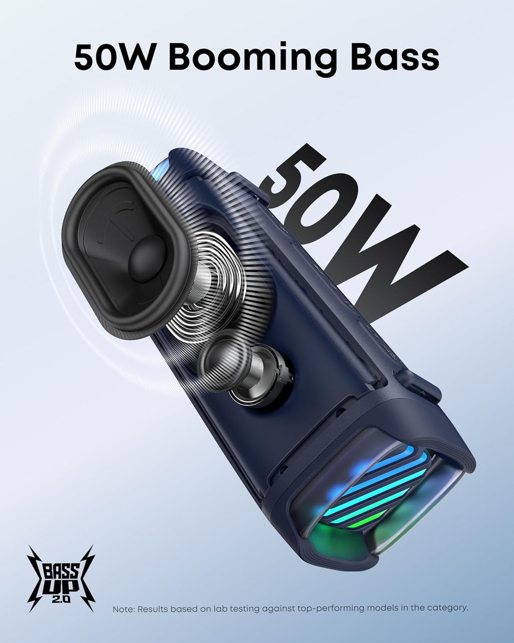 Soundcore Boom 3i by Anker, Compact Outdoor Speaker, IP68 Waterproof, Floating Playback, Saltwater-Resistant, BassUp 2.0, 50W Portable Speaker, Bluetooth 5.3, 16H, TWS, Kayak/Fishing/Camping-Blue