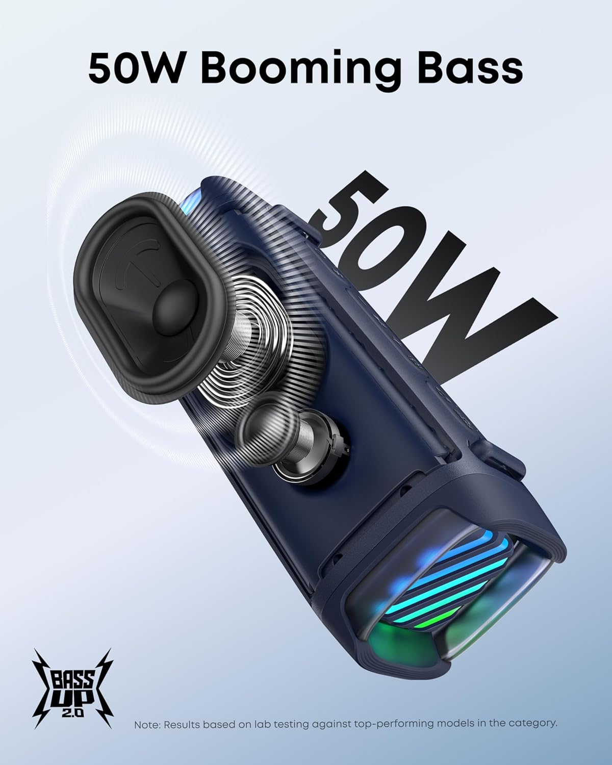 Soundcore Boom 3i by Anker, Compact Outdoor Speaker, IP68 Waterproof, Floating Playback, Saltwater-Resistant, BassUp 2.0, 50W Portable Speaker, Bluetooth 5.3, 16H, TWS, Kayak/Fishing/Camping-Blue