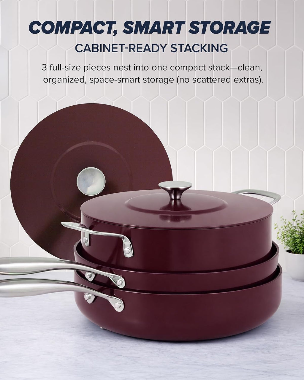 Nuwave Essential Series 5PC Ceramic Cookware Set PFAS-Free, G11 Duralon Blue Coating, Pots and Pans Set Non Stick, Diamond Scratch-Resistant,Stay-Cool Handle, Metal Lid,Induction Ready,Dishwasher Safe