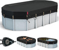 QH.HOME 18x33 Ft Oval Pool Cover for Steel Wall Pool,[Ultimate Windproof & Tear-Resistant Fabric],Snug Fit with Patented Ratchet & Weight Rings, Blocks Leaves &Waterproof