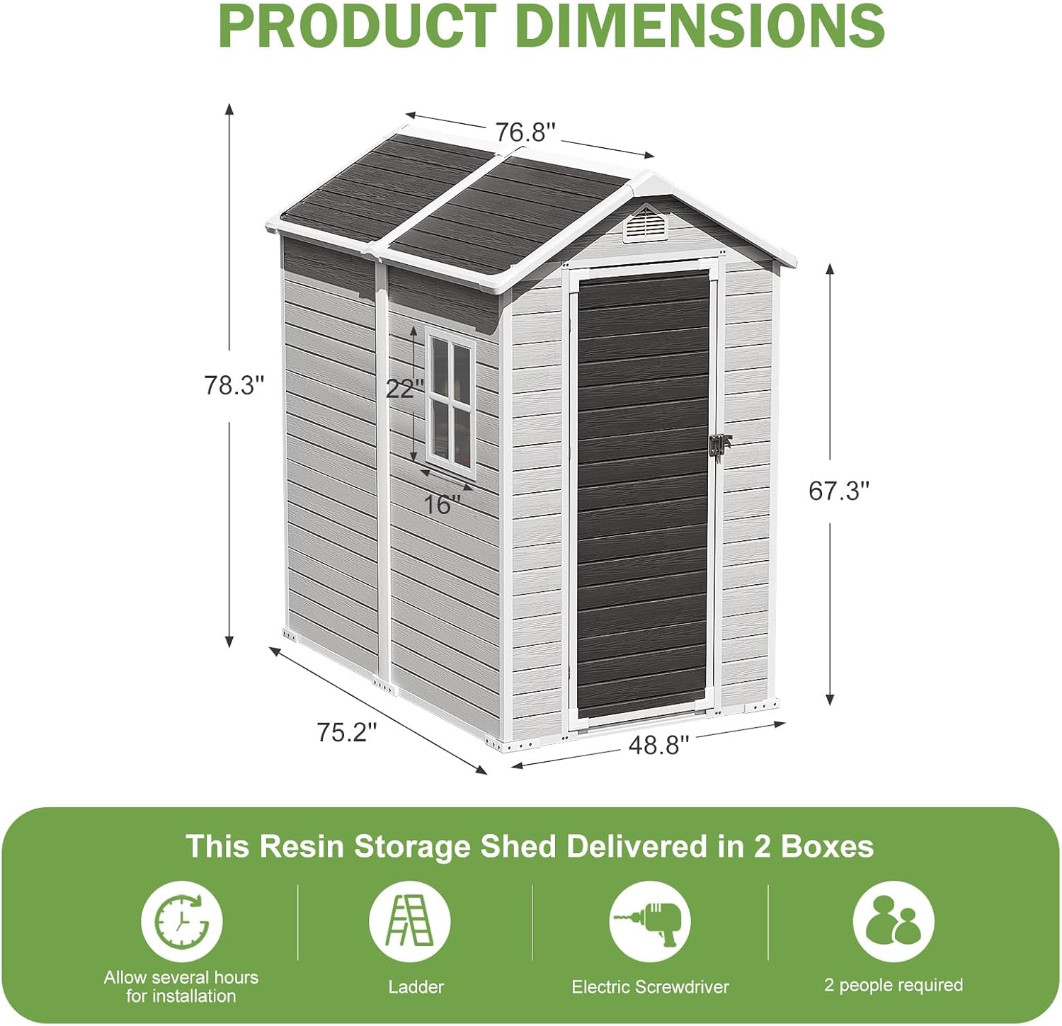 CDCASA 6x4 FT Resin Shed, Large Waterproof Outdoor Storage Sheds with Floor Included & Lockable Door & Vents, Outside Plastic Tool Shed for Backyard, Patio, Poolside, Lawn