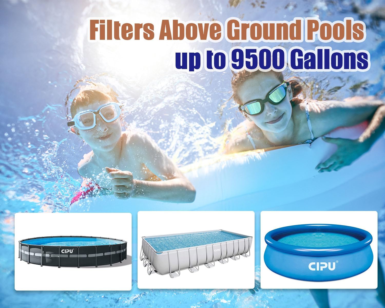 CIPU 14 inch Sand Filter Pump System Handy 6-Way Valve for Above Ground Pools with 0.5HP Prefilter Pool Pump with Timer 115V 25FT Inline GFCI Power Cord for Easy Installation