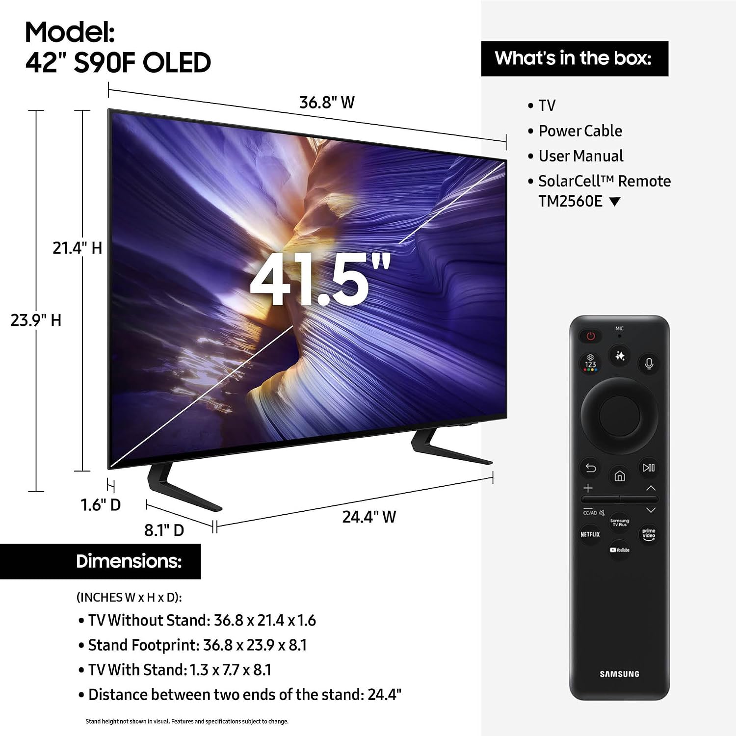Samsung QN42S90FAEXZA 42 Inch 4K OLED Smart TV with a Kanto PMX700 Pro Series Full Motion Dual Stud Mount (2025)