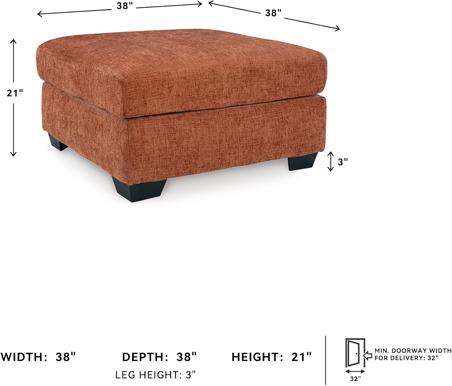Signature Design by Ashley Aviemore Casual Square Oversized Accent Ottoman for Living Room, Orange