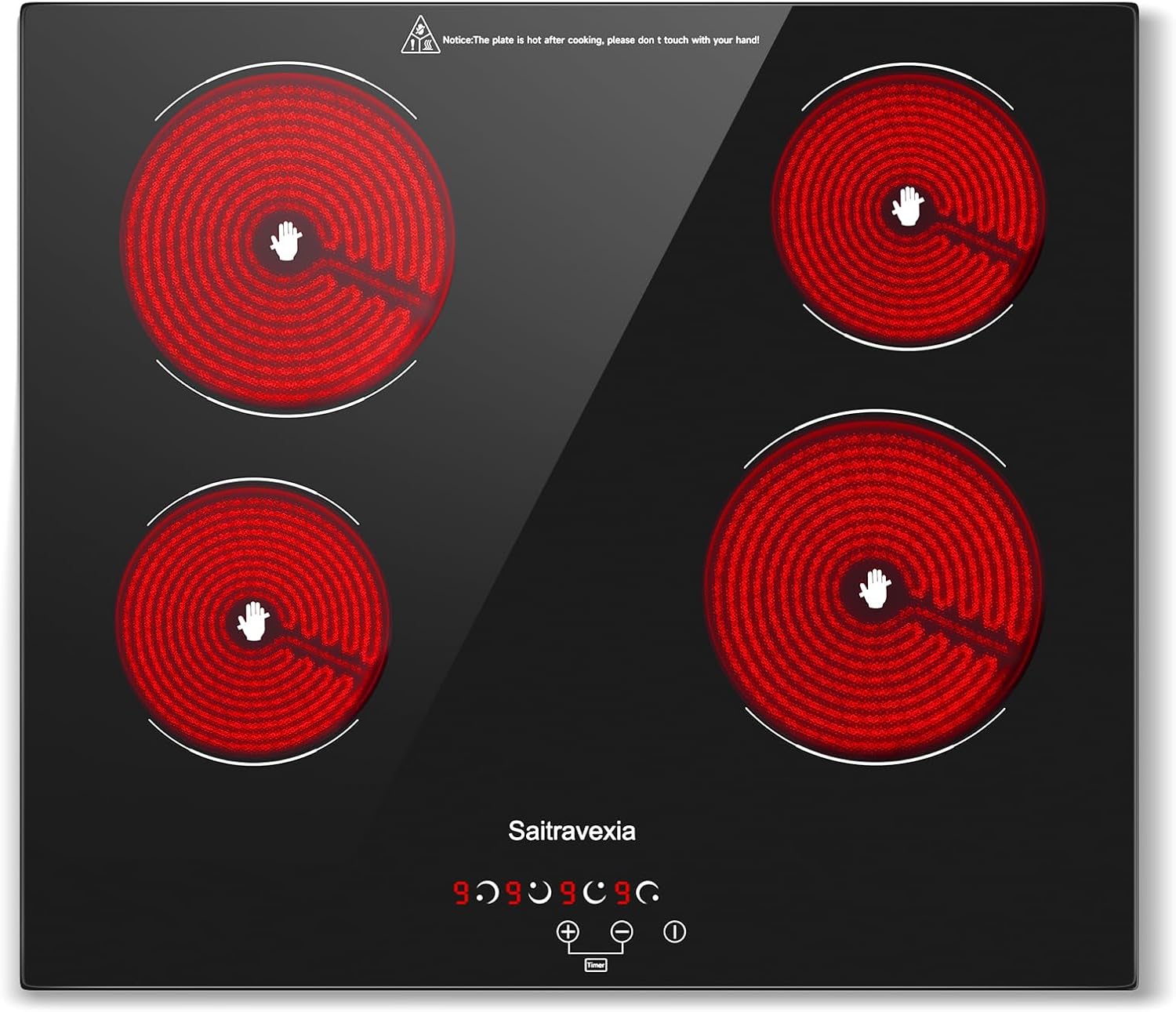 Electric Cooktop 24 Inch 4 Burners Built-in Electric Stove Top with Sensor Touch Control Child Safety Lock 9 Heating Power Settings, 6800 High Power, 220-240v Hard Wired