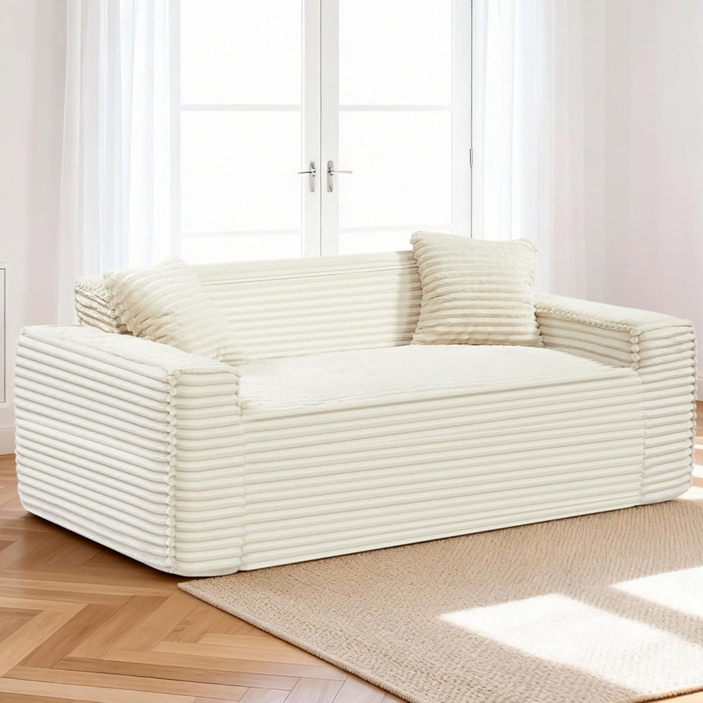 3 Seater Sofa Couch for Living Room (Beige, 38' D + 2 Pillows)