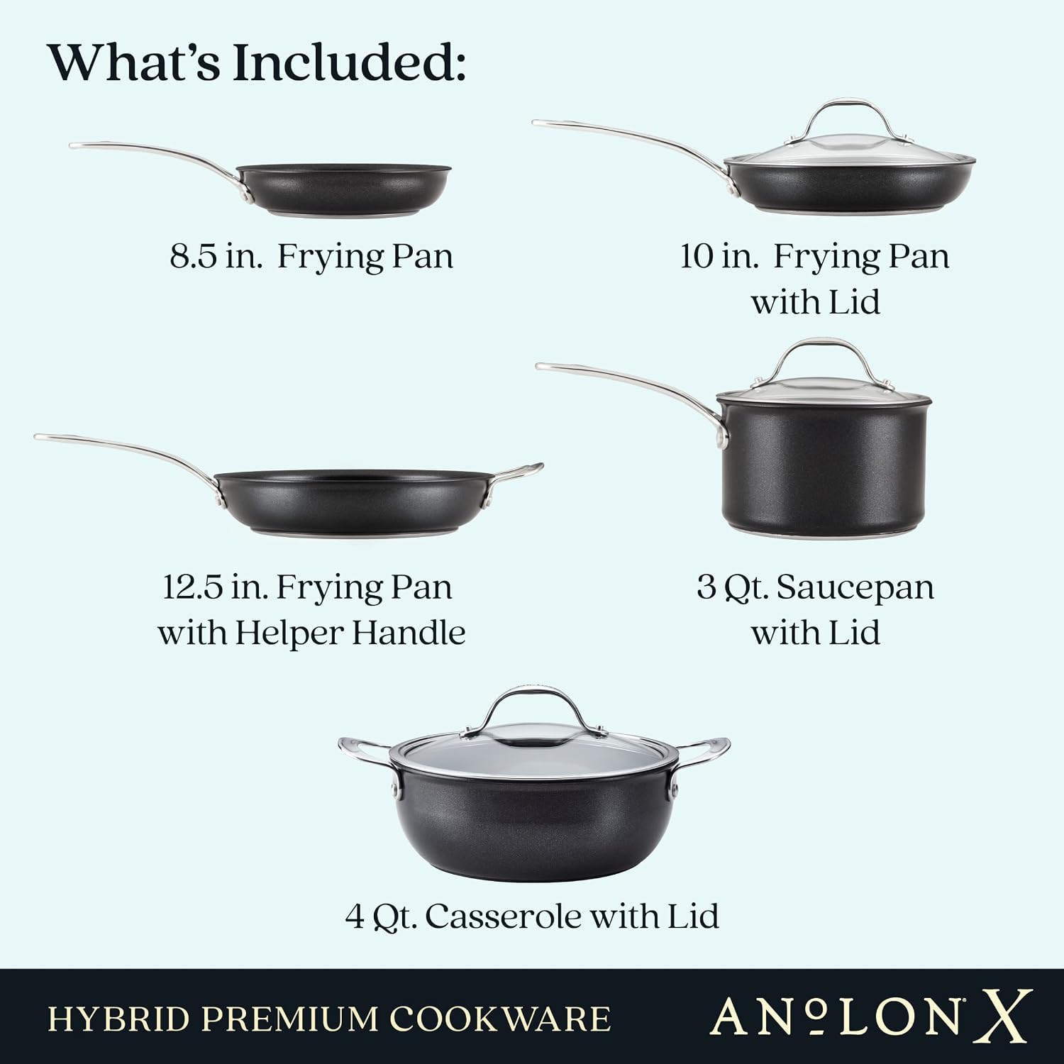 Anolon X Cookware/Pots and Pans Set, 8 Piece, Dark Gray