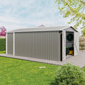 10x14FT Metal Garden Shed - Lockable Outdoor Storage Shed, Heavy-Duty Storage Sheds for Backyard Patio, Sheds & Outdoor Storage (Light Gray)