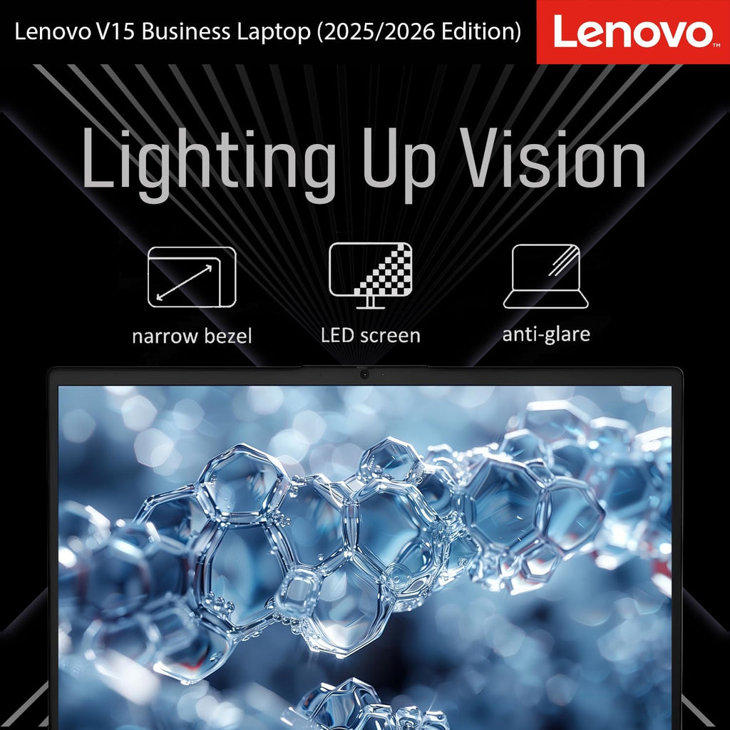 Lenovo New V15 Business Laptop 2025/2026 Edition, 15.6' FHD Display, Intel High-Performance CPU, 16GB RAM, 256GB SSD, Windows 11 with Microsoft Office, Ultra-Quiet Design, Long Battery Life, WOWPC