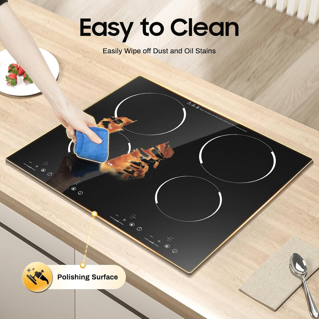 3000w 110v Electric Cooktop, 4 Burners Cooktop Portable with 9 Heating and Kid Safety Locklevel Coutertop & Built-In Stove Top Sensor Touch Control for Kitchens, Huts, Snack Bars