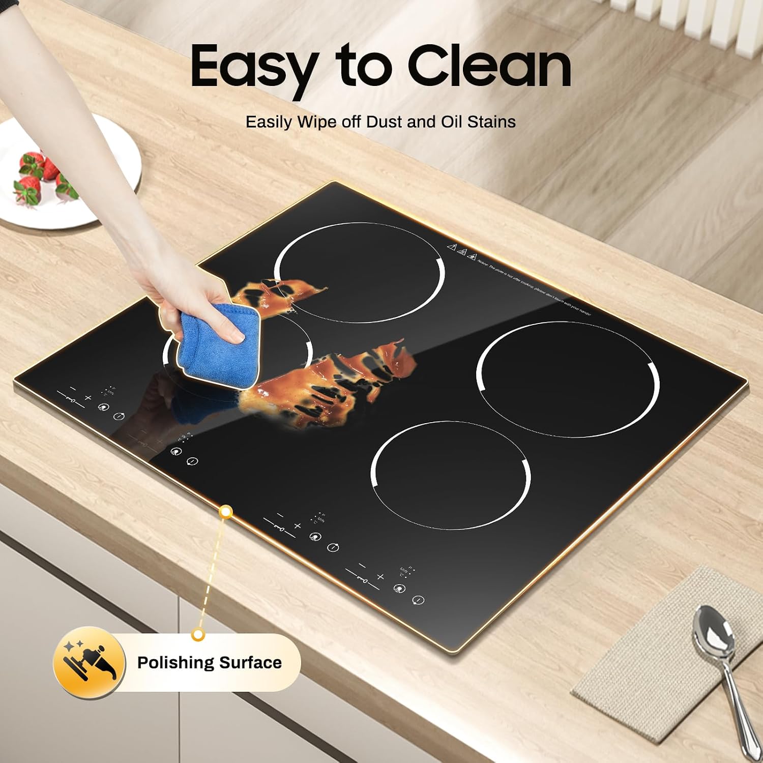 Electric Cooktop, 4 Burner Electric Cooktop 23 Inch, Built-in Stove Top with LED Digital Display, Safety Lock, Over-Temperature Protection, 110V Plug in Radiant Ceramic Cooktops