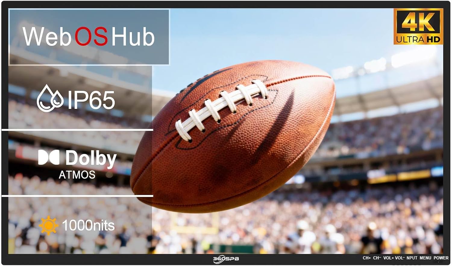 Outdoor TV, 65Inch 4K Outdoor Smart TV, 1000nits High Brightness Outdoor TVs, IP65 Waterproof TV, Voice Assistant Remote, Compatible with Dolby, Wide Viewing Angle Smart TV, Suitable for Partial Sun
