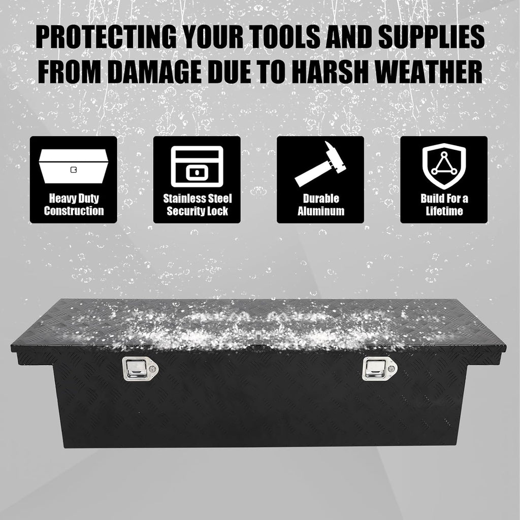 confote 60 Inch Heavy Duty Aluminum Stripes Plated Tool Box Pick Up Truck Bed RV Toolbox Waterproof Storage Organizer with Lock and Key,60'x 20'x 14'-Black