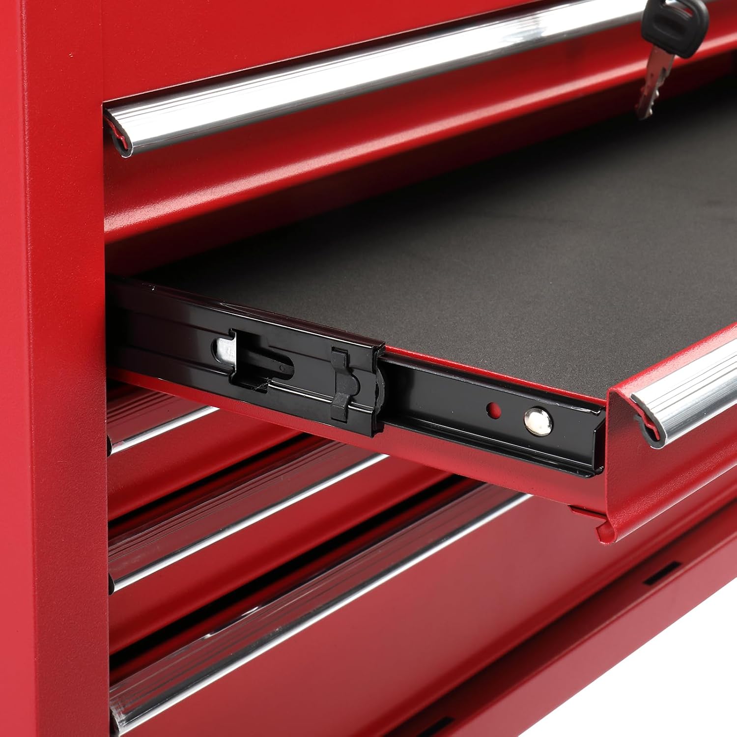 Winado 24' Metal Tool Box, Portable 5 Drawers Toolbox with Top Storage Tray, Carry Handle, Ball Bearing Runners, Lockable Tool Chest Cabinet for Garage, Warehouse, Repair Shop & Home, Red