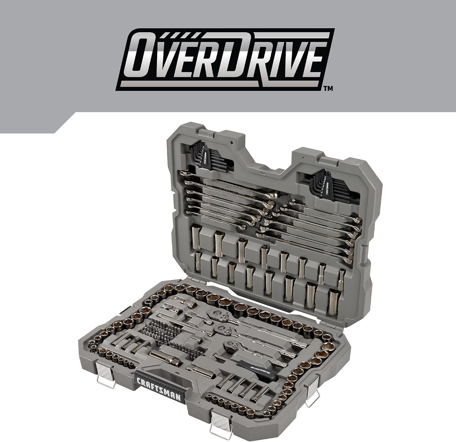 CRAFTSMAN OVERDRIVE 154-Piece Gunmetal Chrome Mechanics Tool Set, Standard SAE/Metric Socket Set, with Hard Case (CMMT99154L)