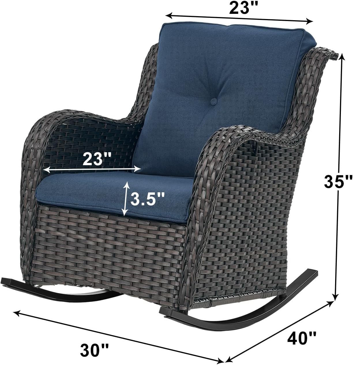 Rilyson Patio Chairs Outdoor Rocking Chair - 2 Piece Wicker Rattan Rocker Chairs Set with High Back and Deep Seating for Porch Deck Garden Backyard(Brown/Blue)