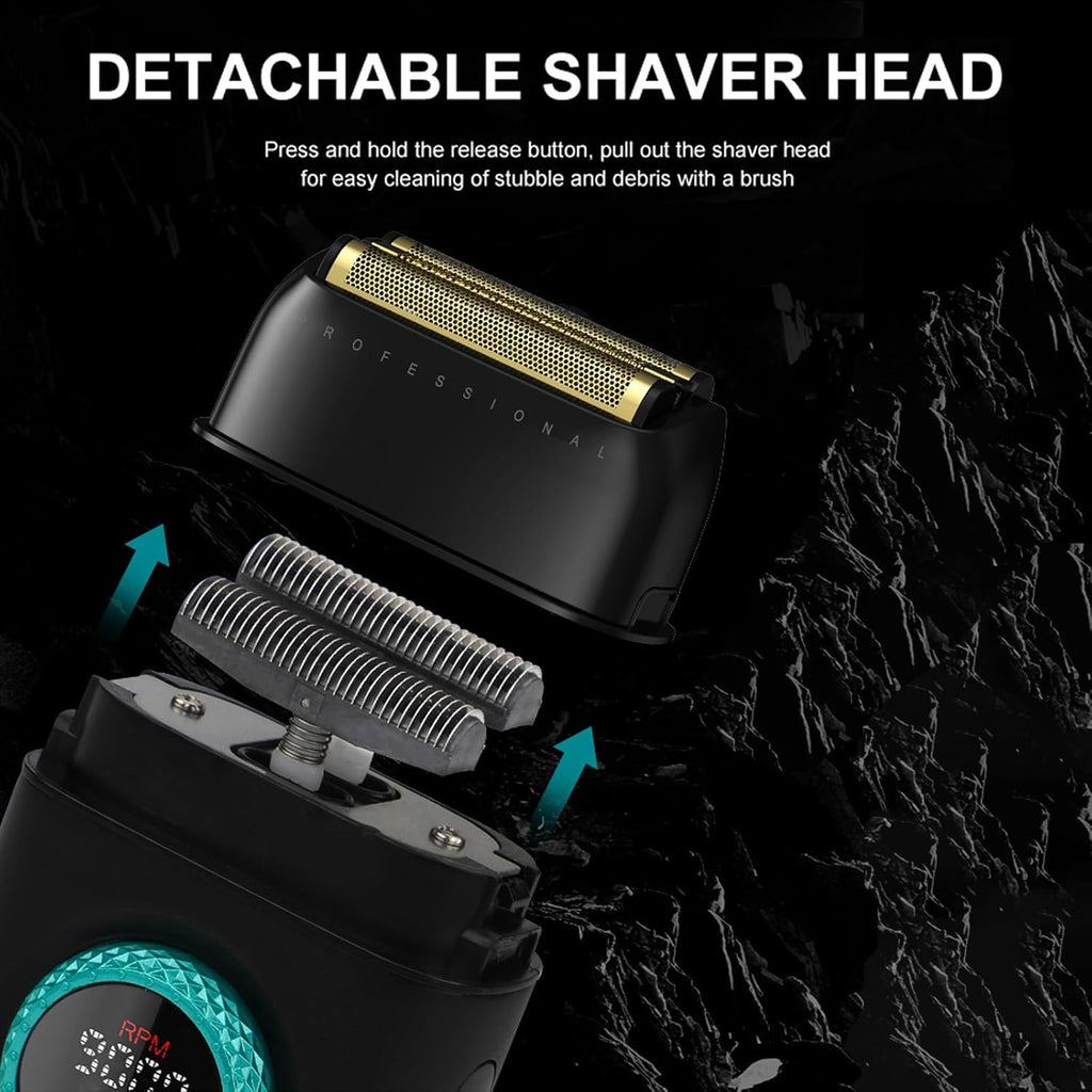 VGR Professional Hair Clippers for Men, T-Blade Trimmer Zero Gapped Cordless Barber Clippers, Triple Floating Blade Foil Shaver Men's Electric Razor, 3 Piece Men's Grooming Kit with LED Display