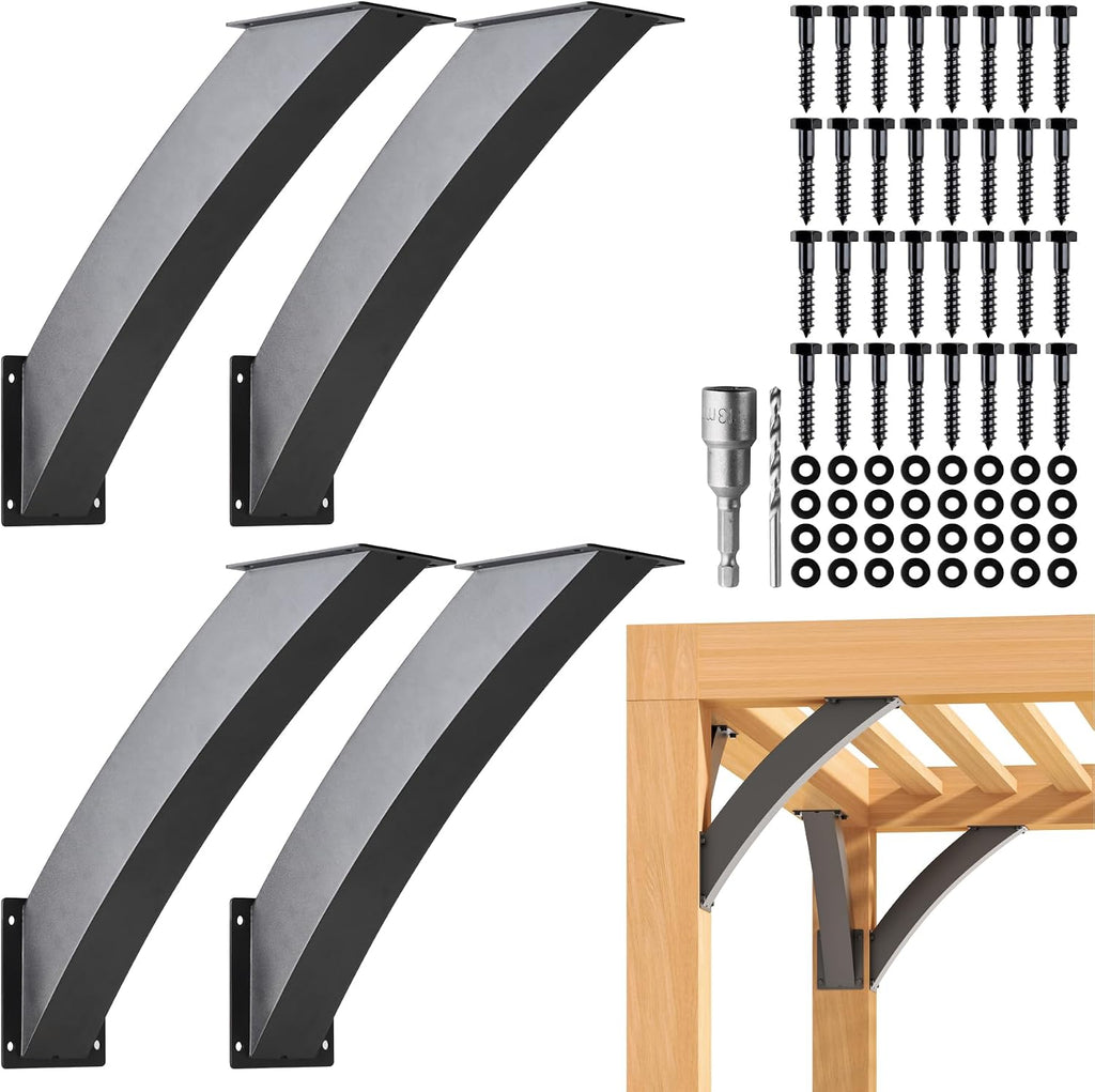 Heavy Duty Integrated Arc 4''x4''(Actual Tube Dia: 3.2''x 3.2'') 45 Degree Angle Support Pergola Brackets Q235-Steel 4Pack