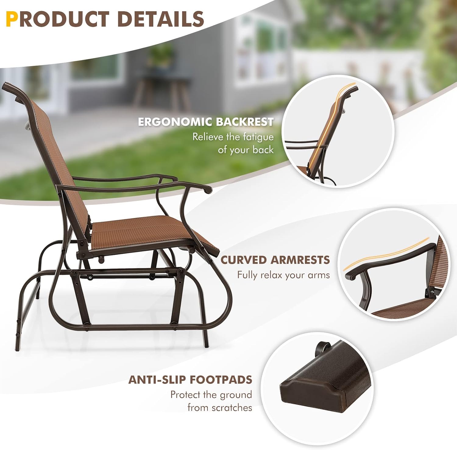 Giantex Outdoor Glider Bench Chair - Extra-Large 2 Person Loveseat with Breathable Fabric, Steel Frame, 660lbs Weight Capacity Swing Chair for Lawn, Yard, Poolside, Garden, Patio Swing Glider Chair