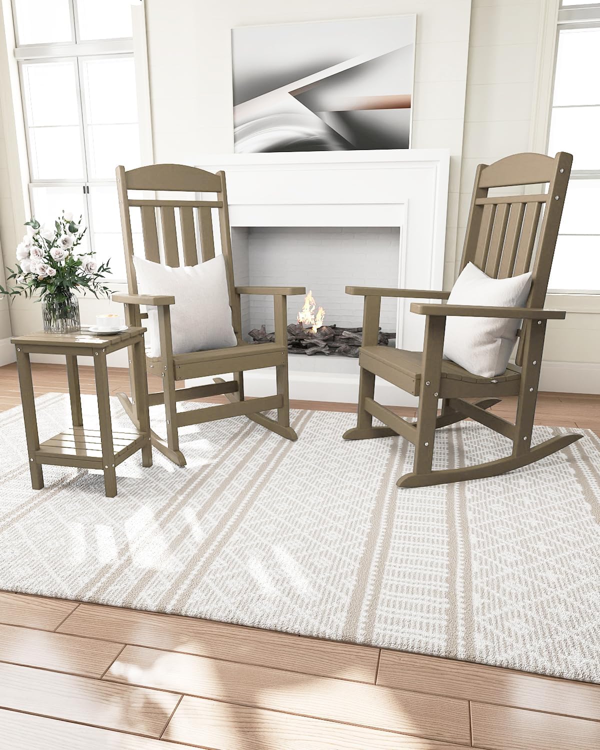 NAVINE Outdoor Rocking Chairs, Oversized High Back Patio Rocking Chairs, All Weather Porch Rocking Chairs for Outside. Brown