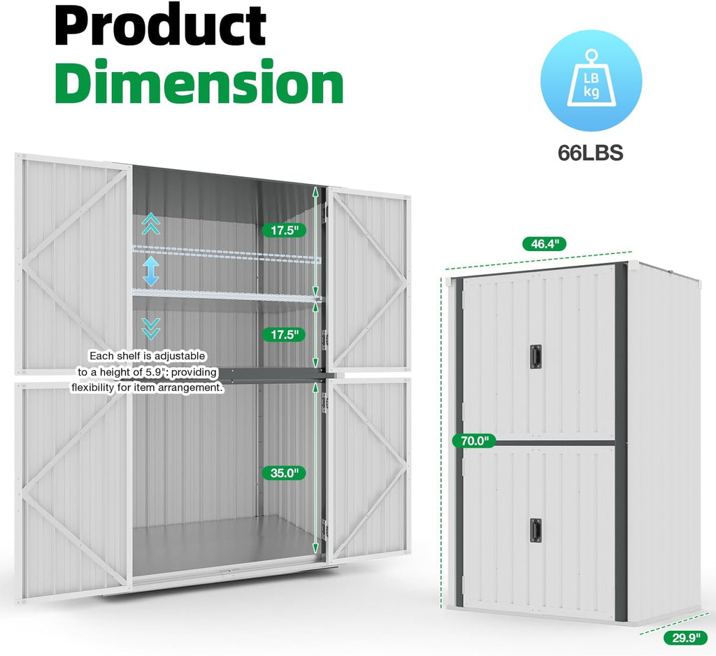 AECOJOY Outdoor Storage Cabinet Waterproof, Large Tall Vertical Outdoor Cabinets Waterproof with Shelves, Lockable Storage Cabinet Metal Storage Shed Weatherproof Garden Sheds & Outdoor Storage White