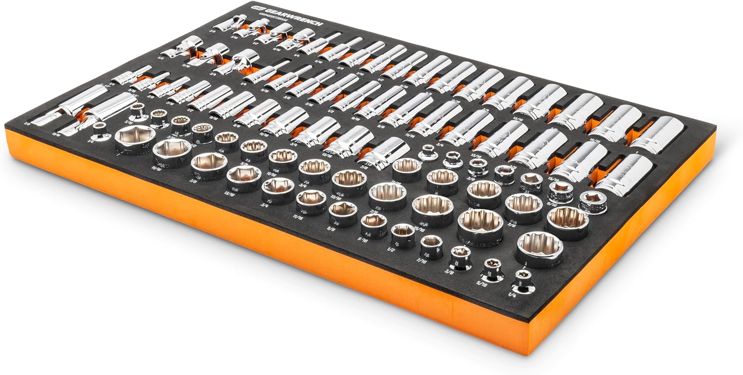 GEARWRENCH 85 Piece 3/8' Drive Master SAE Socket Set in Foam Storage Tray - GWMSSKT38SAE