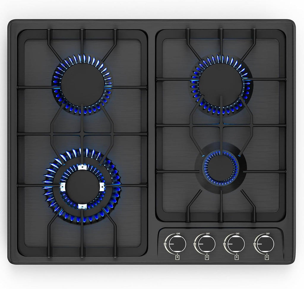 FVBADE 24inch 4 Burners Gas Cooktop Stainless Steel Built-in Gas Stove with NG/LPG Convertible Dual Fuel with Thermocouple Protection for Kitchen，Outdoor, Camping, RV