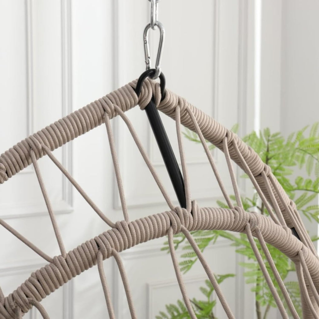 Outdoor Egg-Shaped Hanging Chair with Stand, Patio Wicker Swing, Indoor Rocking, Outdoor Hammock, Linen Gray