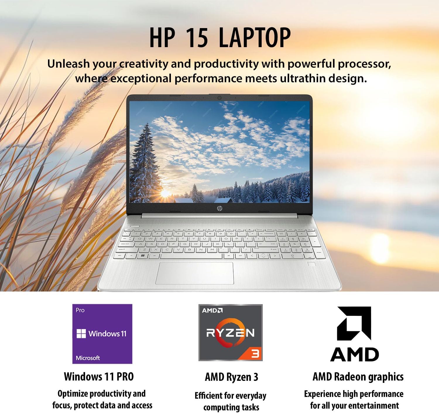 HP Pavilion 15.6 HD Laptop | AMD Ryzen 3 | 16GB Memory | 512GB PCIe SSD | Windows 11 Pro | 10-Hr Long Battery Life | AMD Radeon Graphics | Wi-Fi | HDMI | w/WOWPC Recovery USB