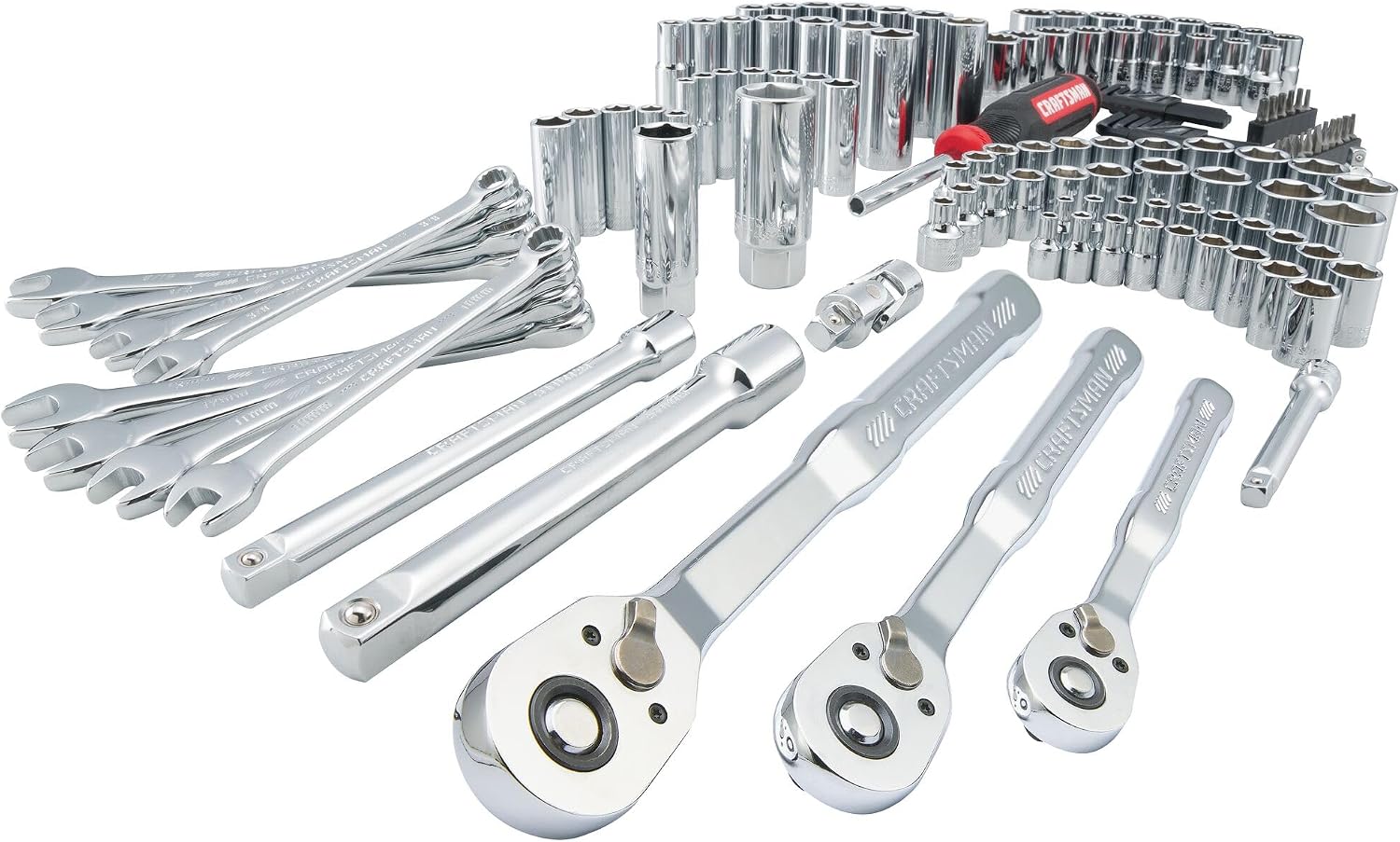 CRAFTSMAN Mechanic Tool Set 135 Pcs, 1/4, 1/2 and 3/8 Inch Drive SAE and Metric Socket Wrench Set with Case (CMMT12124)