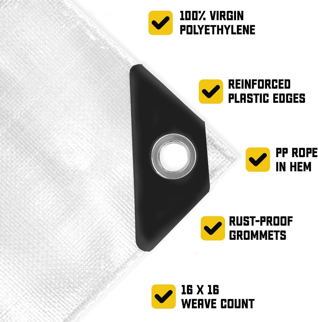 Core Tarps Extreme Heavy Duty 20 Mil Tarp Cover, Waterproof, UV Resistant, Rip and Tear Proof, Poly Tarpaulin with Reinforced Edges for Roof, Patio, Pool, Boat (White 30′ X 50′)