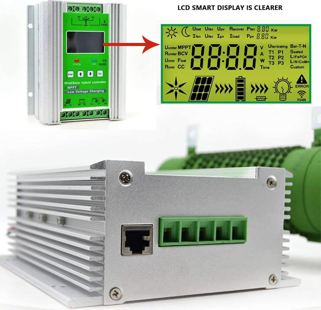 Wind Solar Hybrid Charge Controller 3000W-10000W, 12V/24V/48V Regulator MPPT Wind Solar Hybrid Boost Controller, for Wind Turbine Generator Charger Battery,24V-4000W